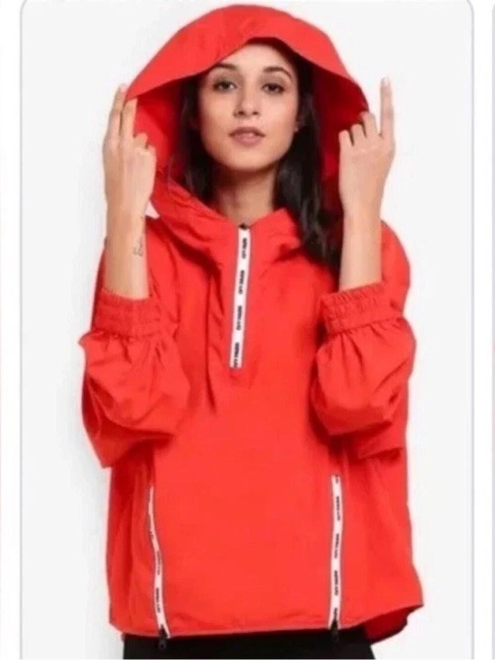 IVY PARK Red Hooded Windbreaker Pullover Jacket S Oversized Zip Pocket Athletic